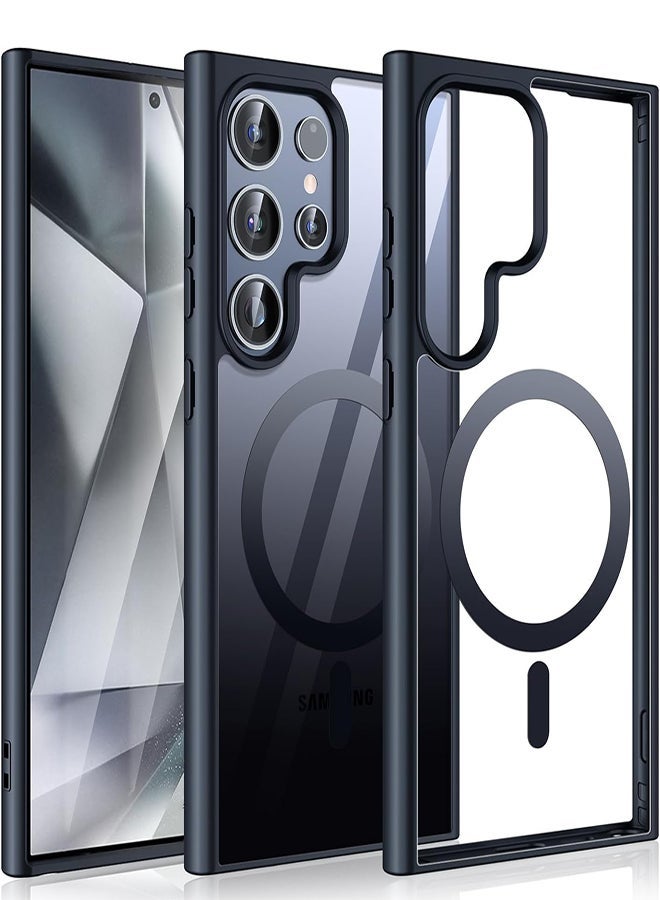 Case Crystal Clear for Samsung Galaxy S24 Ultra Magnetic Clear Cover, Compatible with Wireless Charger and Magsafe Card Wallet, Simplistic Transparent Shockproof and Drop-Proof Case - Black - Image 1